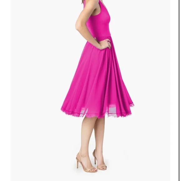 Dress the Population Alicia Mixed Media Midi Dress Bright Fuschia - Picture 8 of 9